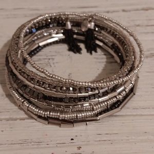 Stella & Dot Celine silver metallic beaded wrap coil bracelet. One size/stretch